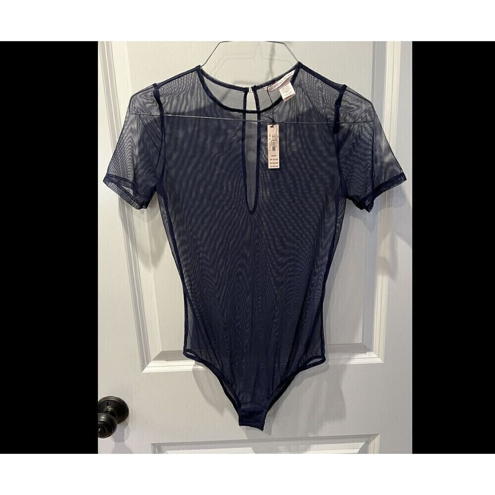 NWT Victoria’s Secret navy blue mesh short sleeve bodysuit - size small